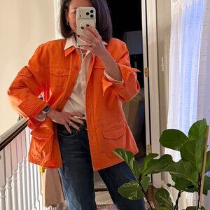 Jones New York sport orange jacket Safari cargo 100% cotton button front XL